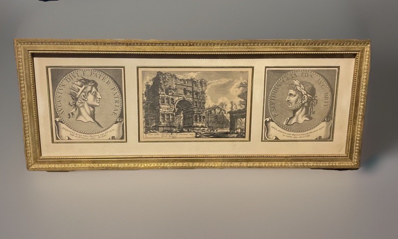 Vtg Framed Triptych Roman Emperors Antoninus Pius & Septimius Geta Arch Of Janus