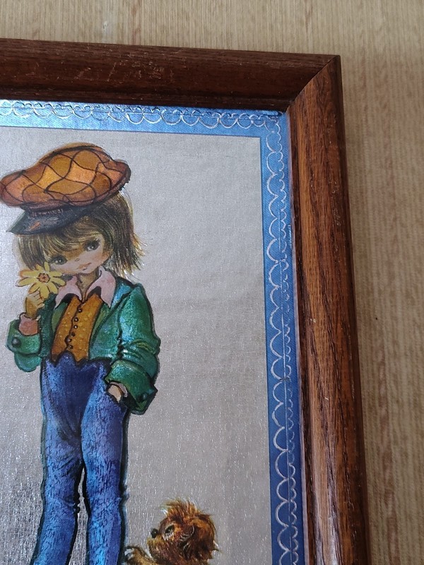 Vintage Dufex 3D Framed Print - 9" x 7", Child with Dog, Mid-Century Collection gallery