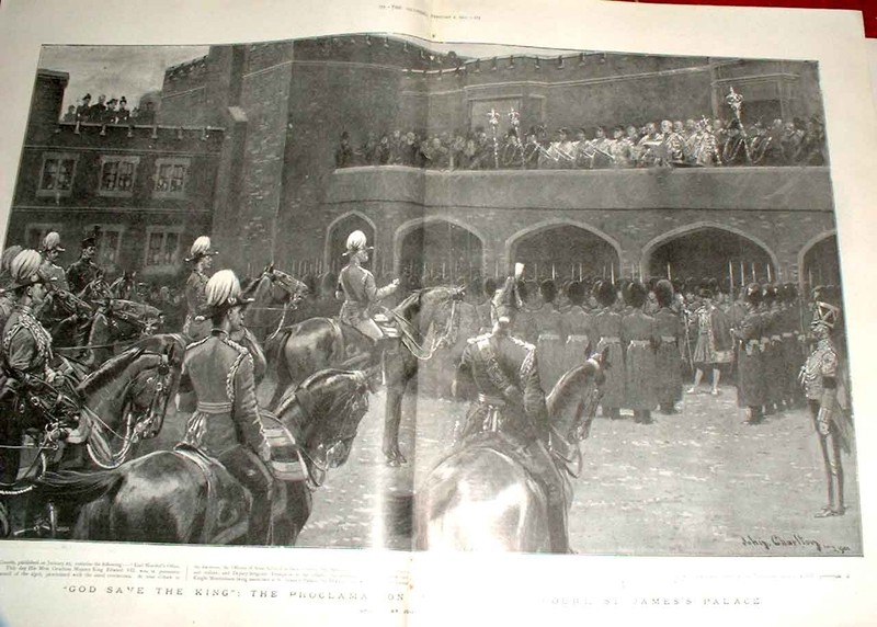 Original Old Antique Print Proclamtion In Grand Court St James Palace 1901 20th