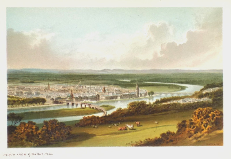 OLD ANTIQUE PRINT PERTH FROM KINNOUL HILL SCOTLAND c1890’s by NELSON