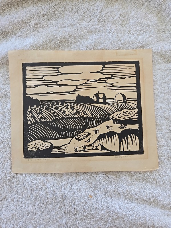 LOOK RARE Dietrich H Neufeld CANADIAN FARM Linocut Expressionist Artist Russian