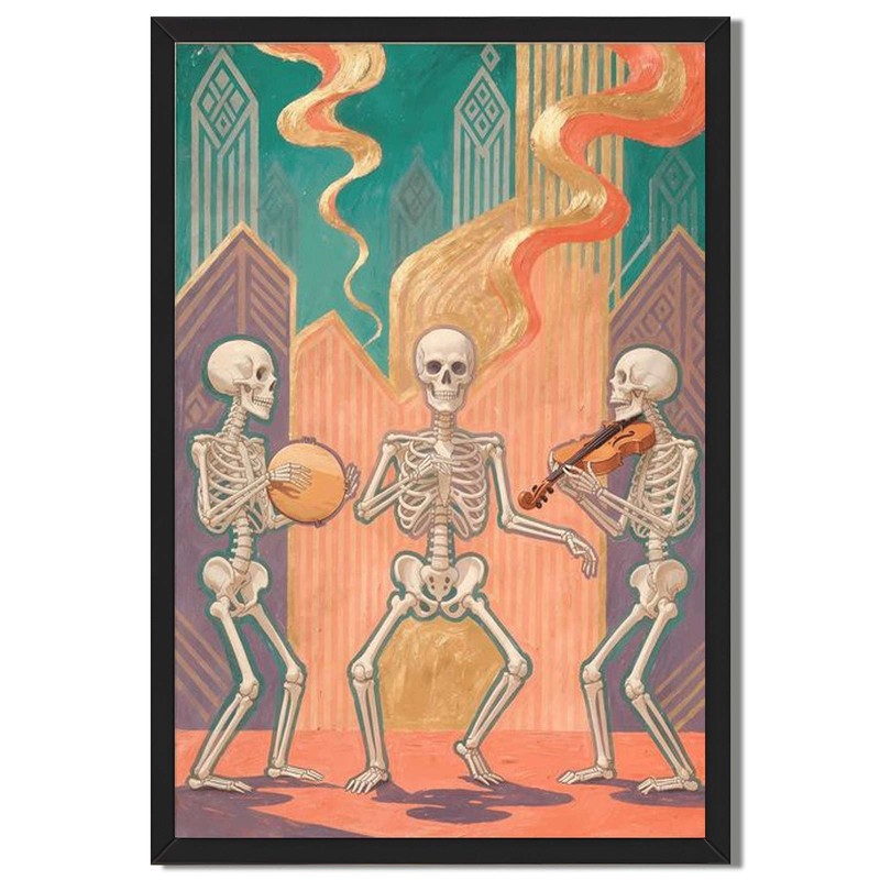 Skeleton Band Playing Music Wall Art Canvas Oil Paintings Reproduction
