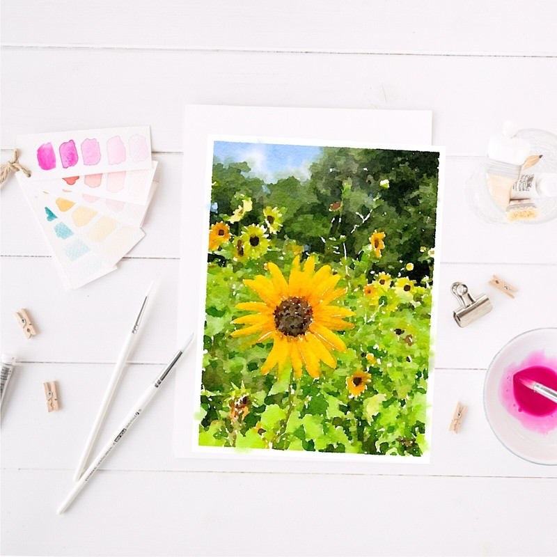 ACEO ATC Art Card Watercolor Print Signed Floral Sunflowers Flower Garden gallery
