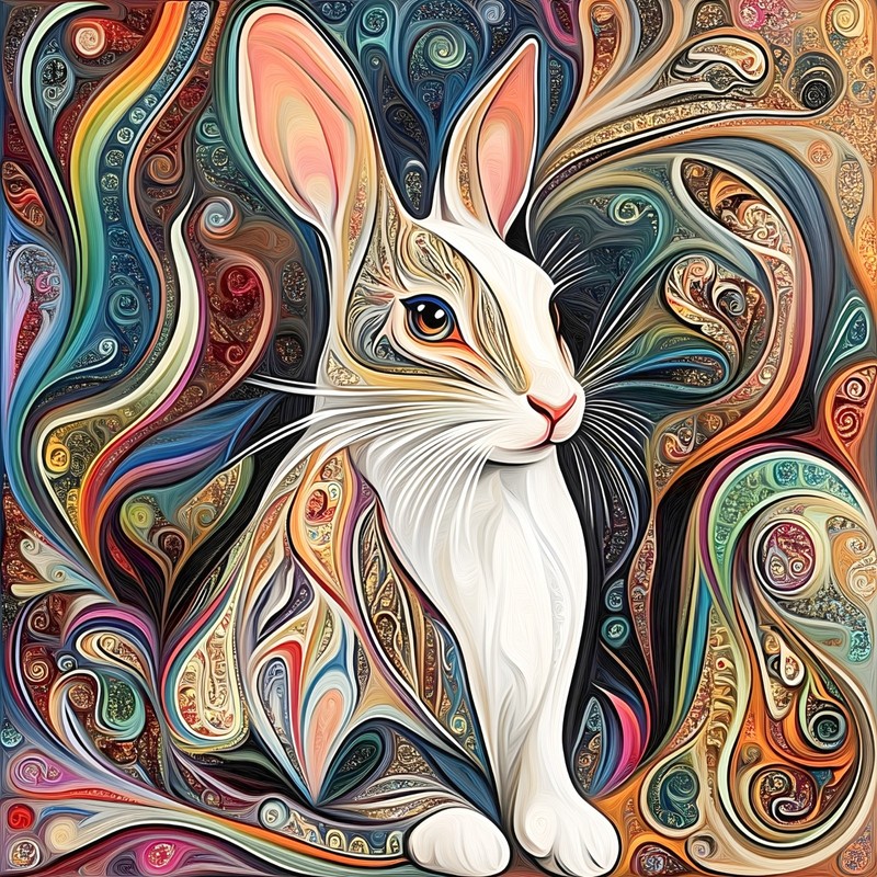 RABBIT / BUNNY – ART NOUVEAU COLOURS – OTHERS LISTED 8″ x 8″ UNFRAMED PRINT 853