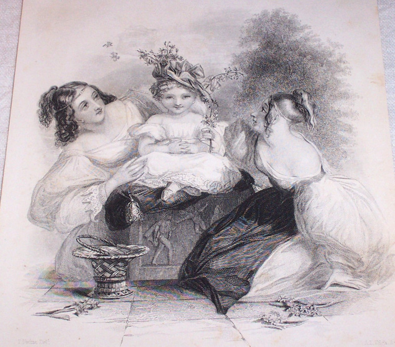 Hyacinth ca. 1840 Antique Engraving ; Pretty Girl Beautiful Women Spring Flowers