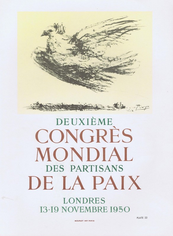 Picasso Deuxieme Congres Mondial 1950 Vintage Poster Mourlot 1964 Platesigned