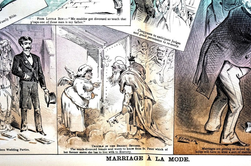 Marriage A La Mode 1879 LOVE ROMANCE MARRIAGE MULTIPLE DIVORCES BRIDE GROOM Puck gallery