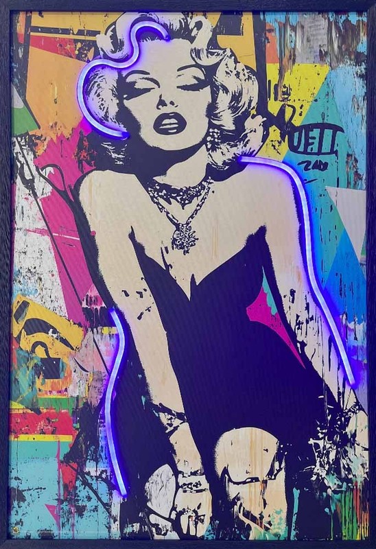 Marilyn Blond Bombshell Framed LED Neon Light Canvas Print – 24″ x 36″