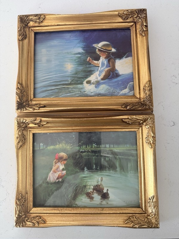 VTG Lot of 2 Donald Zolan Miniature Lithographs Framed Gold Ornate 1991 & 1992