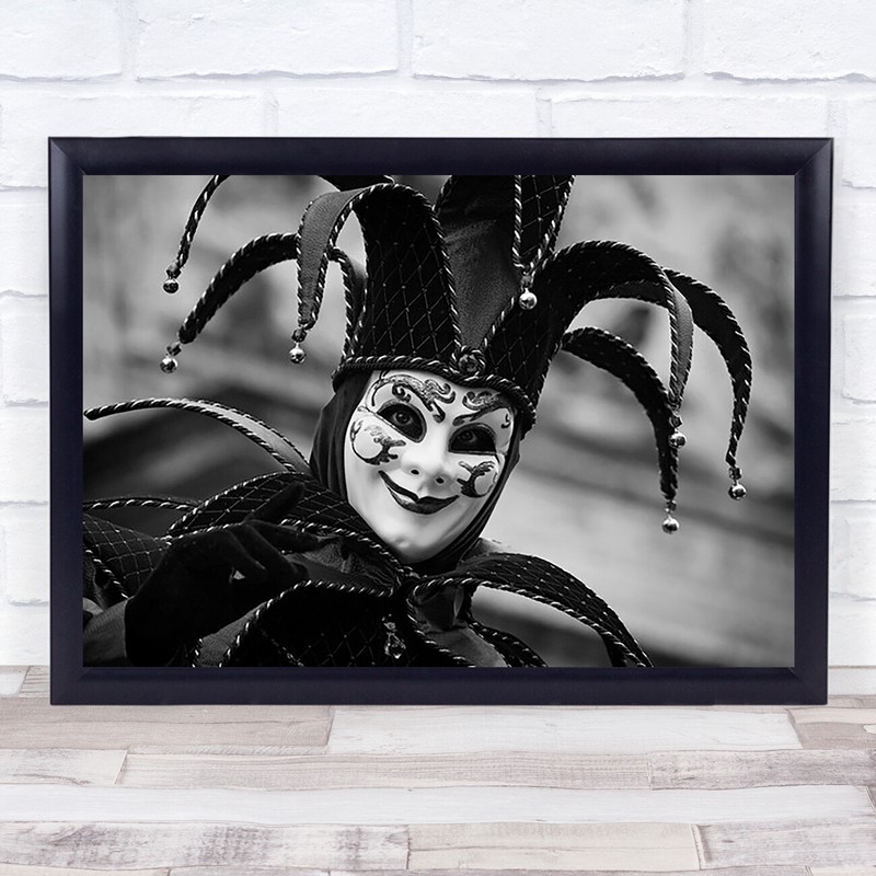 Jester Clown Hat Person Bells Mask Masquerade Carnival Wall Art Print