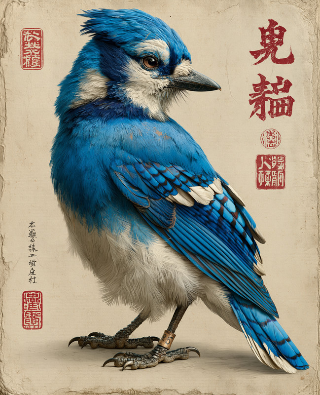 8×10 Blue Jay Aged Scroll Portrait Art Print – 906551780