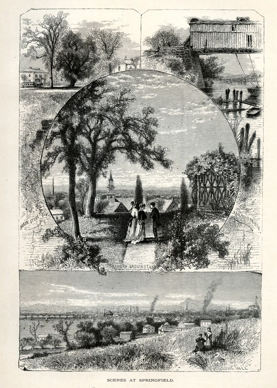 Springfield Connecticut, 1874 Historic American Scene, Antique Wood Engraving