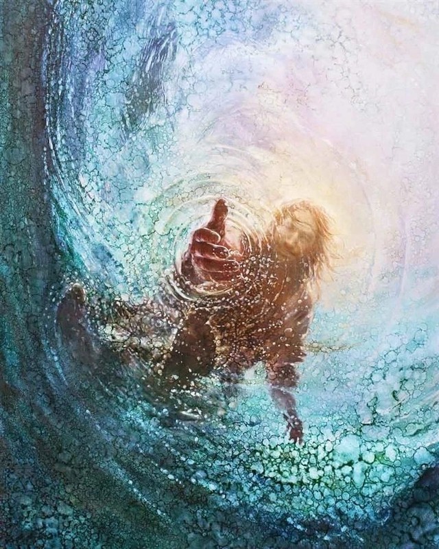 JESUS HAND REACHING IN WATER Saving PETER poster print Home Decor