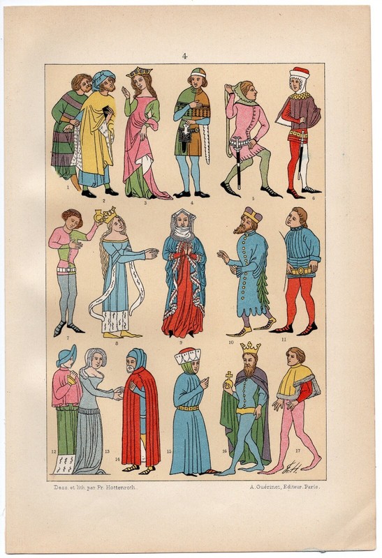 MEDIEVAL COSTUME - Nobility Kings Queens Court Dress Original 1896 Antique Print gallery