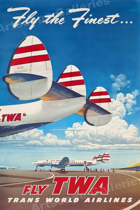 1950s Fly The Finest – Fly TWA Vintage Style Travel Poster – 24×36