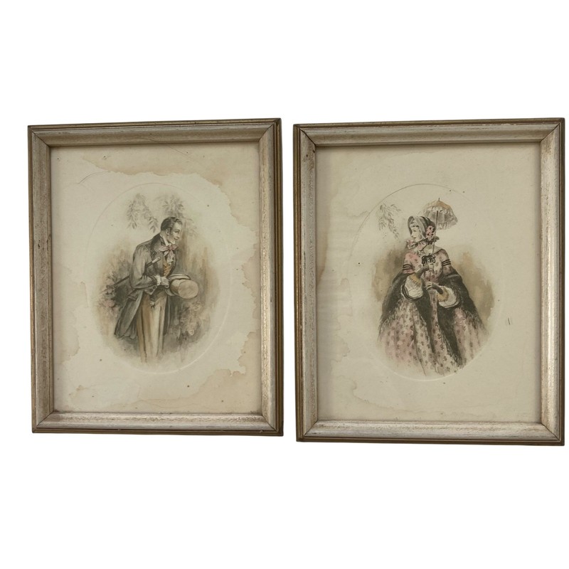 Vtg Buzza Co 2 Framed 1920/1930 Miniature Art Prints Man & Woman 4.5″ x 5.5″