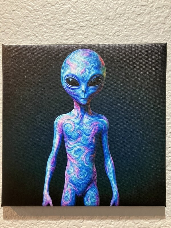 #005 Gray alien art. 10”x10” Gallery Wrapped Canvas. Ready to hang.