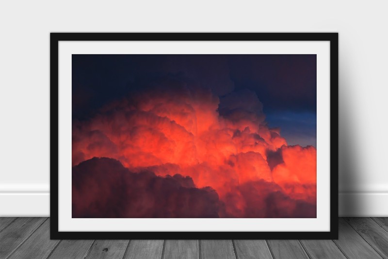 Storm Clouds Framed Print: Texas Cumulonimbus Fiery Red Sunset Sky Wall Art