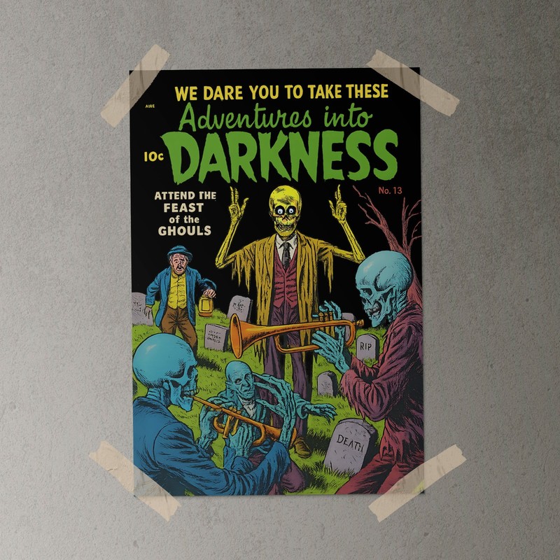 Comic Cover Poster, Vintage Horror - Feast of the Ghouls - Darkness #13 Wall Art gallery