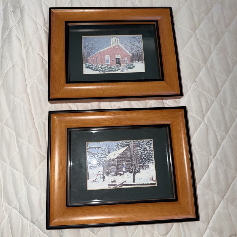 2 School House Art Prints, Matted and Framed In Rare Wood Frames Carol Pletz