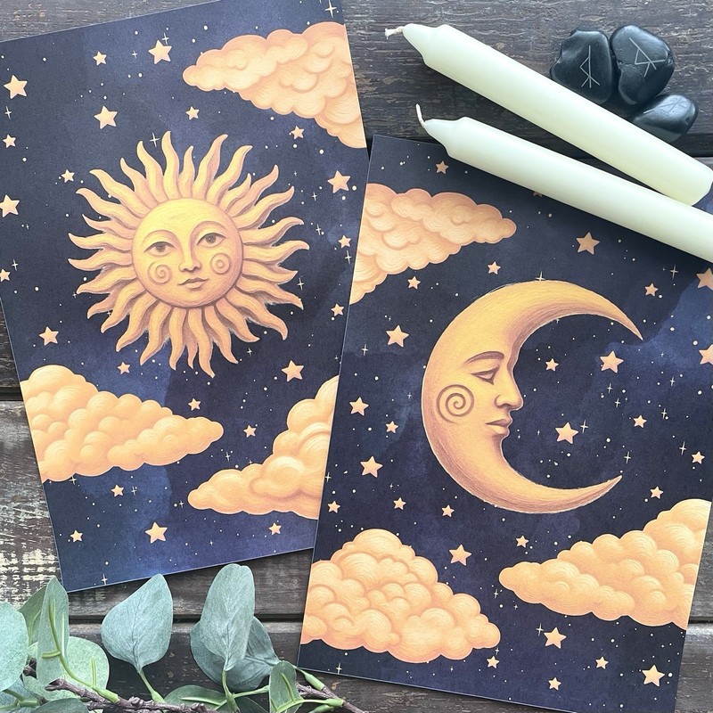 Celestial Prints Set Y2K Style Sun & Moon Wall Art Boho Decor Witchy Gift Idea gallery