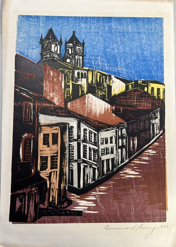 Emanoel Araujo, Street Scene With Church II from the Bahia Portfolio, Signed
