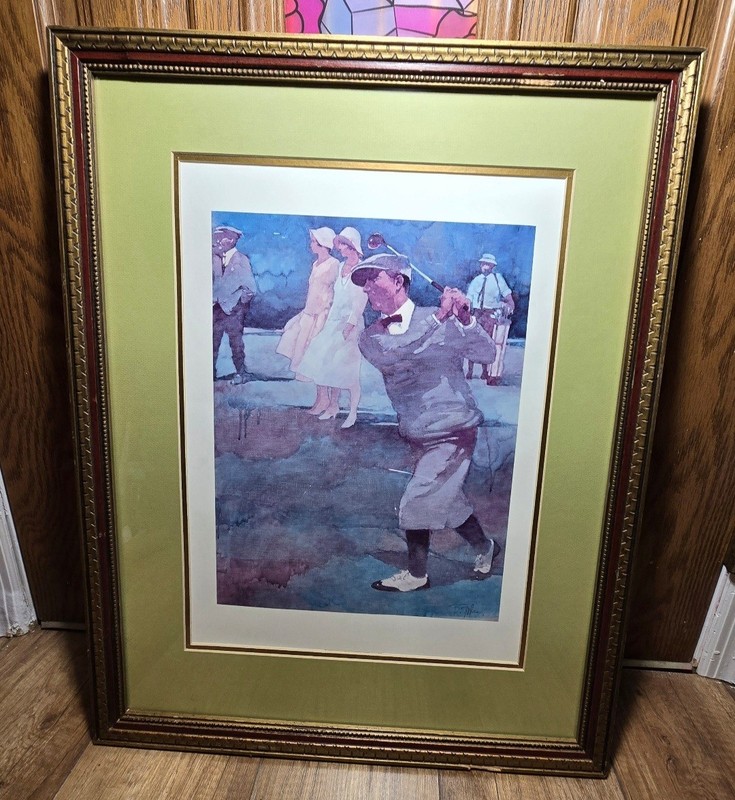 Vintage Signed Bart Forbes and Wood Framed Golf Poster 22×28
