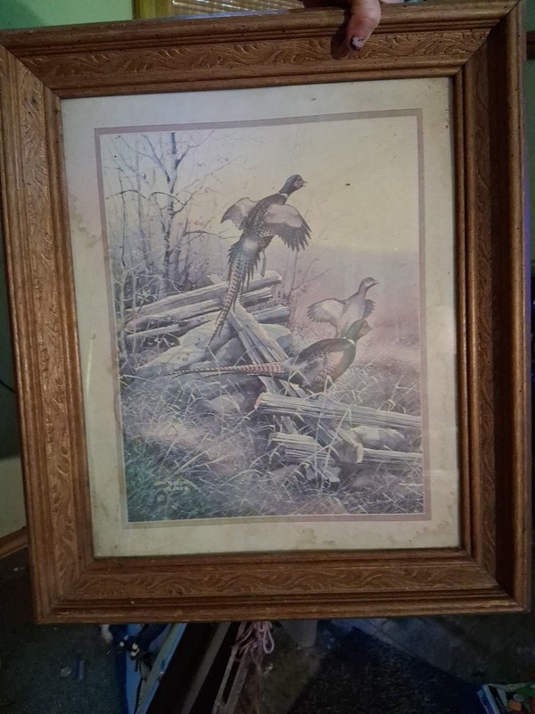 Vintage 1982 Gregory Messier "Pheasants in Flight" Carved Wood Frame 20x17" gallery