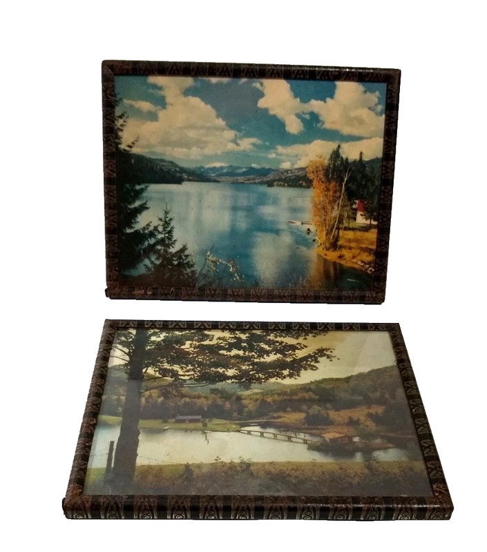 4×5 Framed Prints vintage 50s metal frame MOUNTAIN LAKE RURAL SCENCE 2 MCM READ