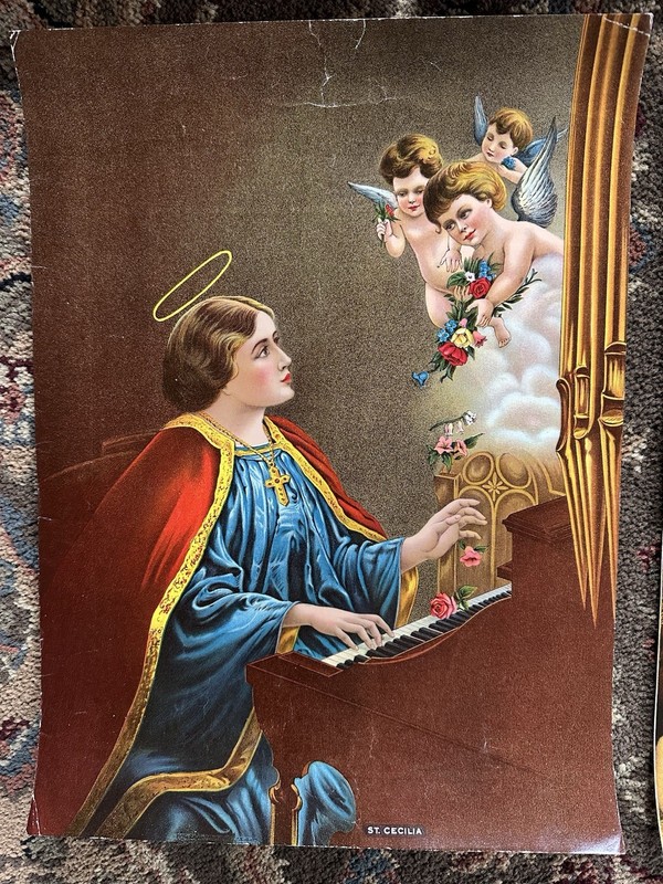 5 Vtg Art Print Posters Religious 16"x12" CHRIST Cecelia ANGELS manger FAMILY gallery