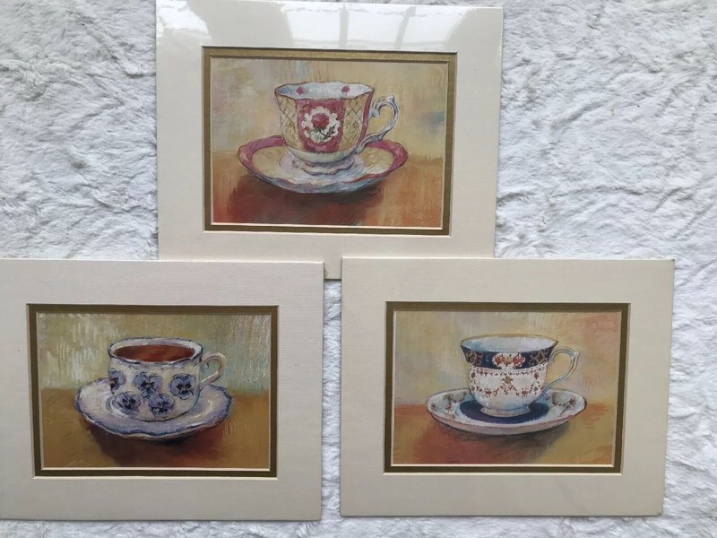 New Lot of 3 Grand Floridian Matted Lithographs, Teacup Design, For 8”x10” Frame gallery