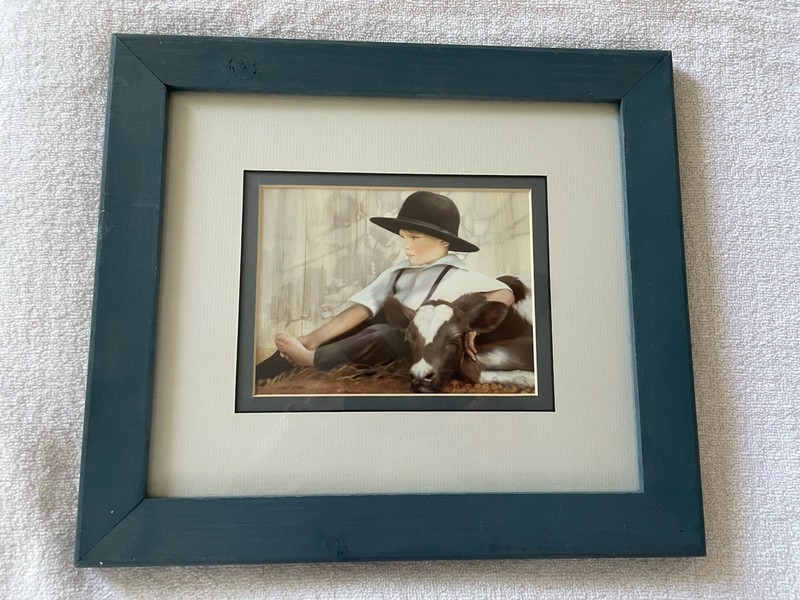 Nancy Noel “Mid-Morning” – Amish Boy with Sleeping Calf – Framed Signed Print