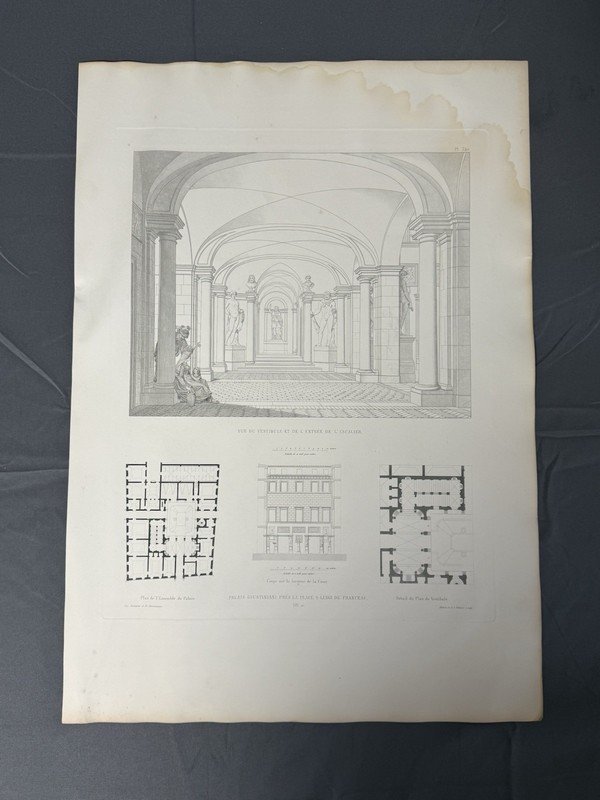 Antique Architectural Engraving Rome Palais Giustiniani Plan Borromini 15×22