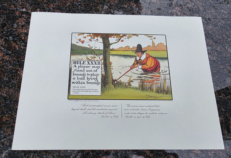 The Rules of Golf Print XXXII Charles Crombie Perrier 1960s Golfer Pond FREE S&H