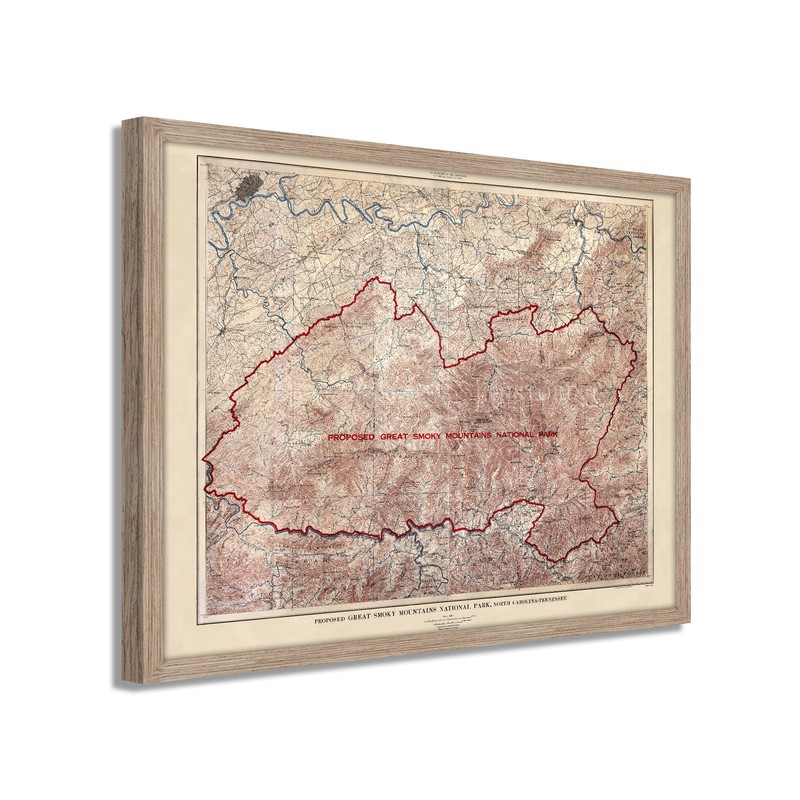 1926 Proposed Great Smoky Mountains National Park Map - Framed Vintage Wall Art gallery