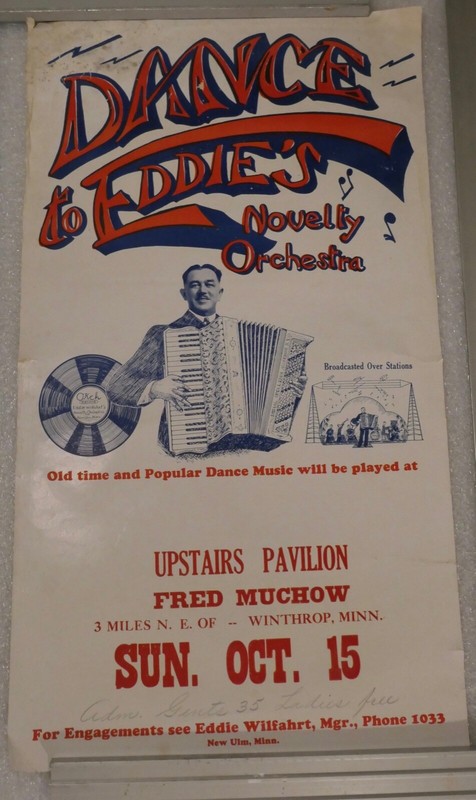 ANTIQUE MUSIC POSTER DANCE EDDIE WILFARHTS NOVELTY ORCHESTRA WINTHROP MINNESOTA
