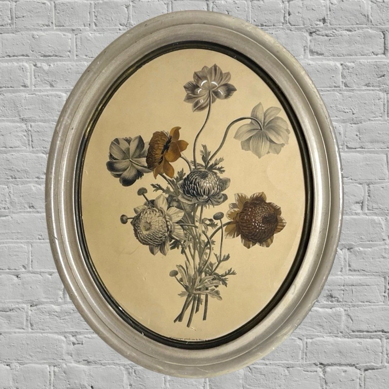 VINTAGE OVAL Framed Floral Print Wood FRAME Paris Chez Vilquin 14X16
