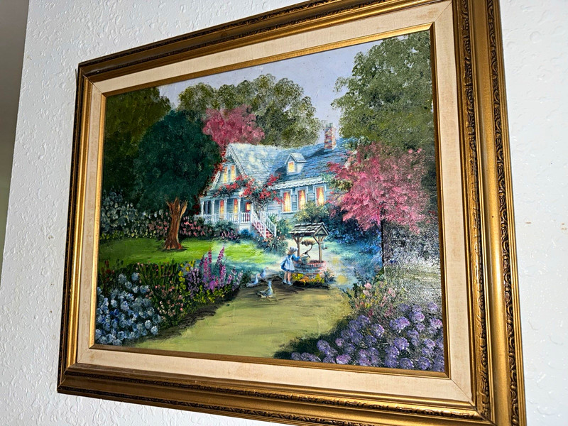 Vintage Farmhouse Framed Nature Landscape & Garden Scene. One of a kind RARE