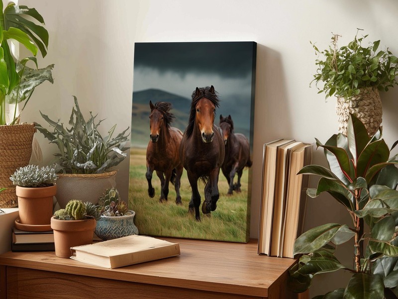 Running Horses Canvas Print Wild Brown Stallions Rustic Farmhouse Wall Art gallery