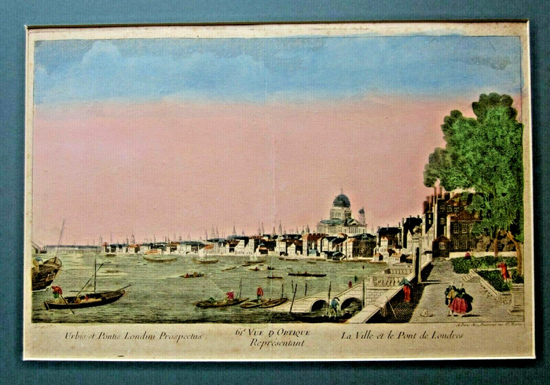 c1780 Vue d’Optique Panorama City Thames London Bridge St Pauls Ships Daumont
