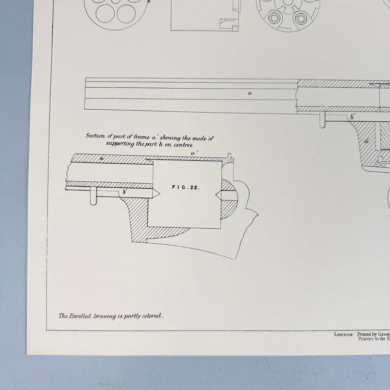 Antique 1854 Adams Revolver Patent Specification Lithograph on Laid Paper 14x21 gallery