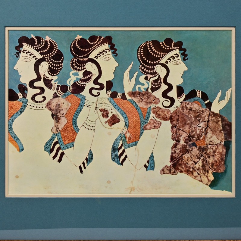 Antique Original Vintage Ancient Fresco Figurative Ladies Illustration Print gallery