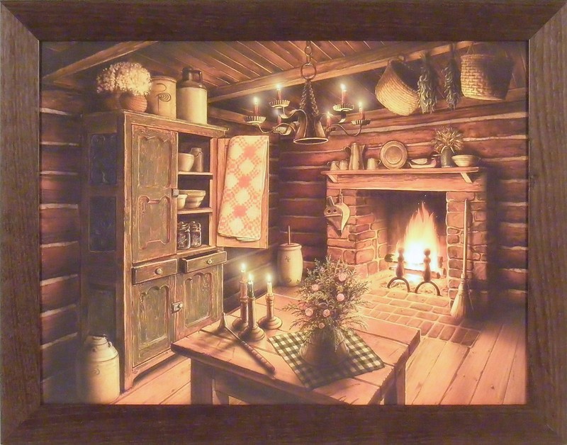 EVENING GLOW by Doug Knutson 22×28 FRAMED ART PICTURE Country Fireplace Kitchen