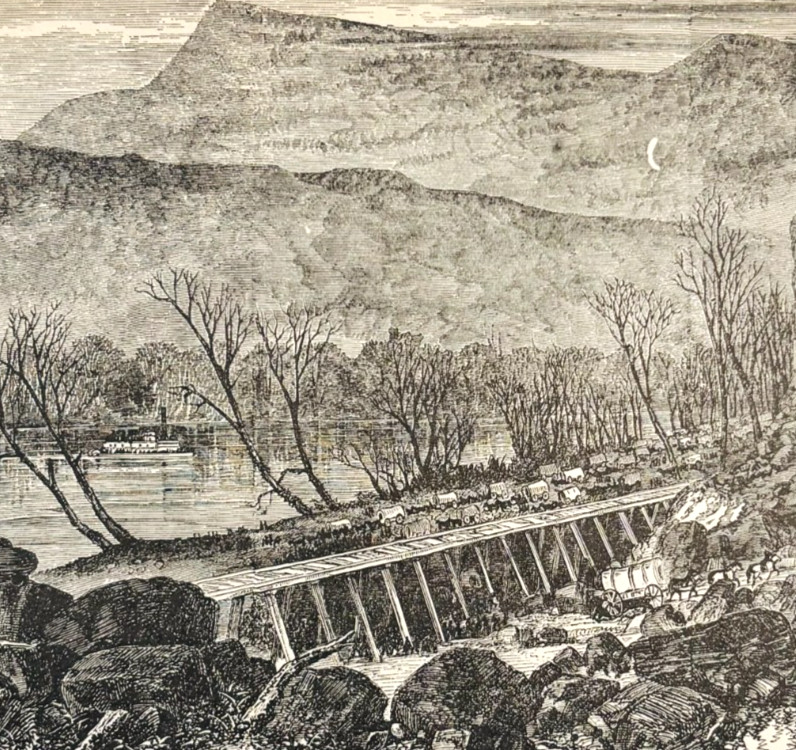 1884 Chattanooga Railroad Wood Engraving Civil War Train Whiteside Tennessee A8B