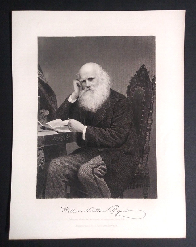 William Cullen Bryant Poet Steel Engraving Antique Portrait Print c1850s-1890s