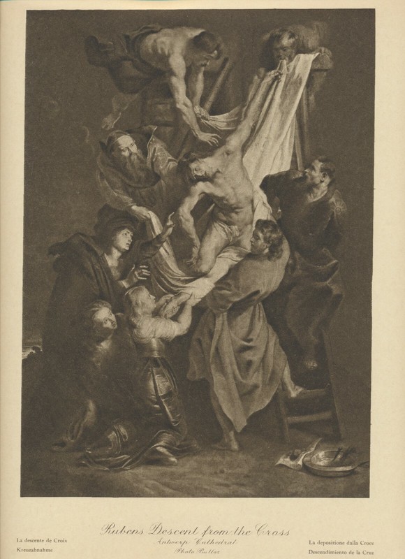 115+yr Old Original c1910 Antique Print by RUBENS – JESUS DESCENT FROM THE CROSS