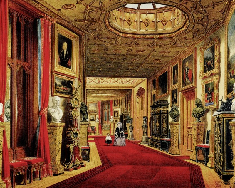 Joseph Nash - Queen Victoria and Child in Corridor of Windsor Castle - Art Print gallery