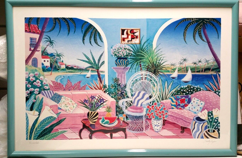 "Verandah" Framed Shelby Taylor 26x38 Tropical Floridian Patio Beach LITHO Print