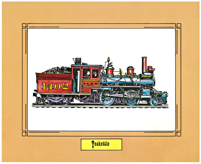 ILLINOIS CENTRAL RAILOAD "TEAKETTLE LOCOMOTIVE" ~ ** VINTAGE LITHO PRINT ** #3