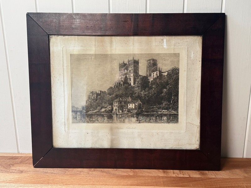 Vintage c.1884 LUCIEN GAUTIER Etching DURHAM CATHEDRAL England Framed
